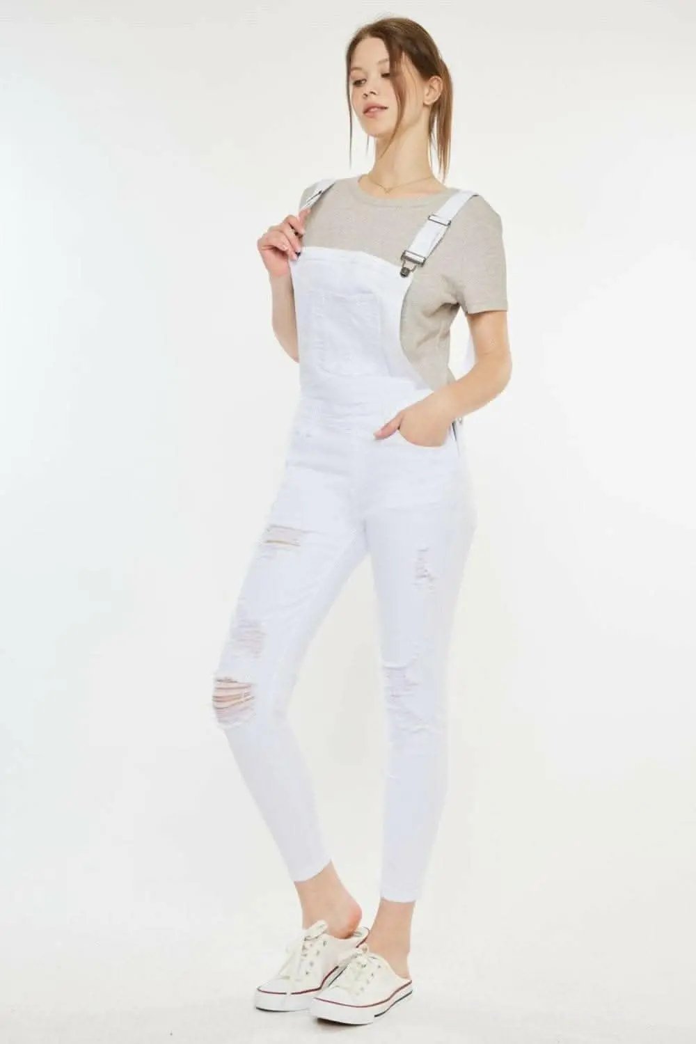 Rugged Chic Distressed Skinny Denim Overalls - Love Salve 