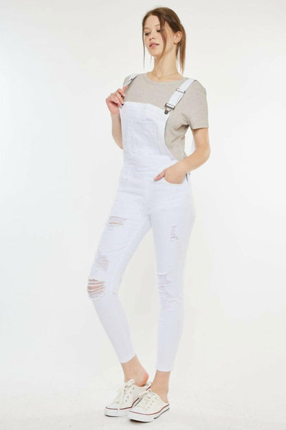 Rugged Chic Distressed Skinny Denim Overalls 