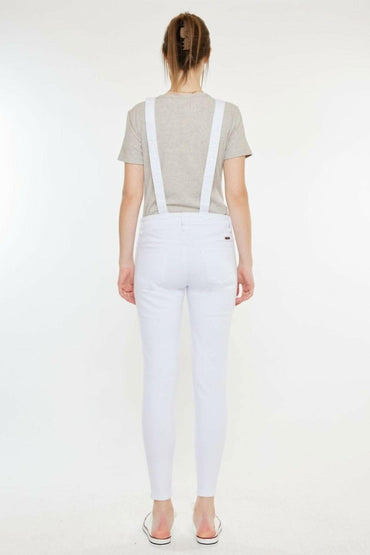 Rugged Chic Distressed Skinny Denim Overalls 