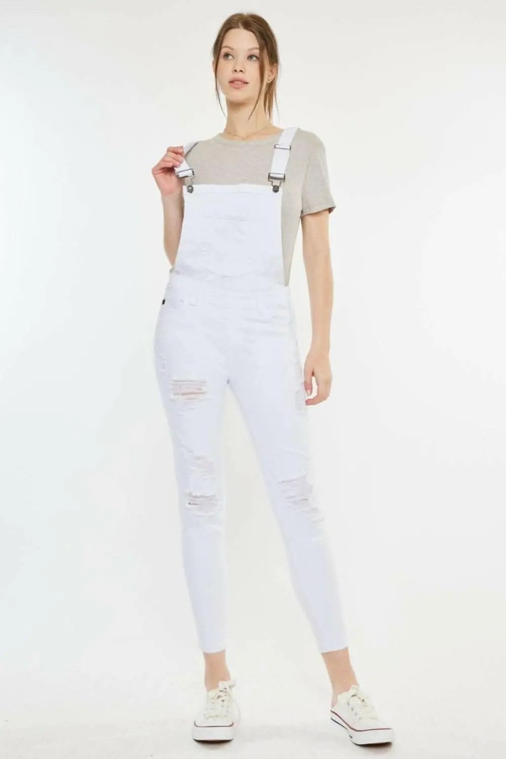 Rugged Chic Distressed Skinny Denim Overalls - Love Salve 