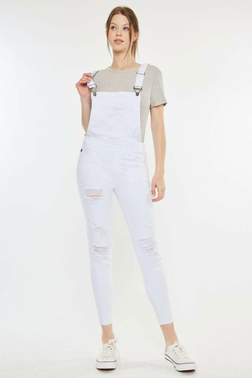 Rugged Chic Distressed Skinny Denim Overalls 