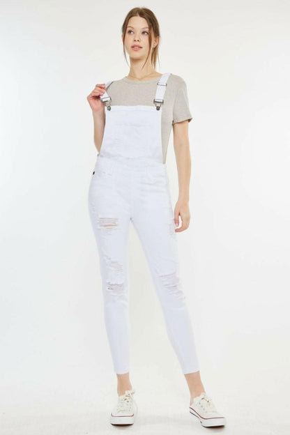 Rugged Chic Distressed Skinny Denim Overalls 