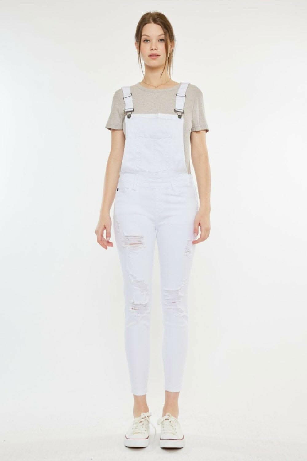 Rugged Chic Distressed Skinny Denim Overalls 