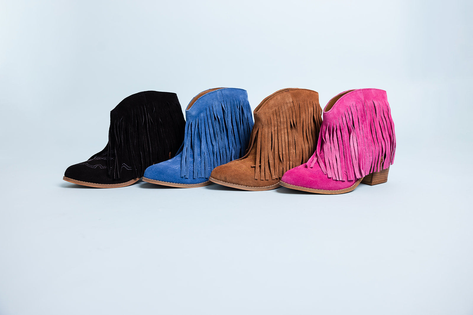 Amos Fringe Ankle Bootie in Magenta Suede - Product side view 110 Fashion Boots by Naughty Monkey