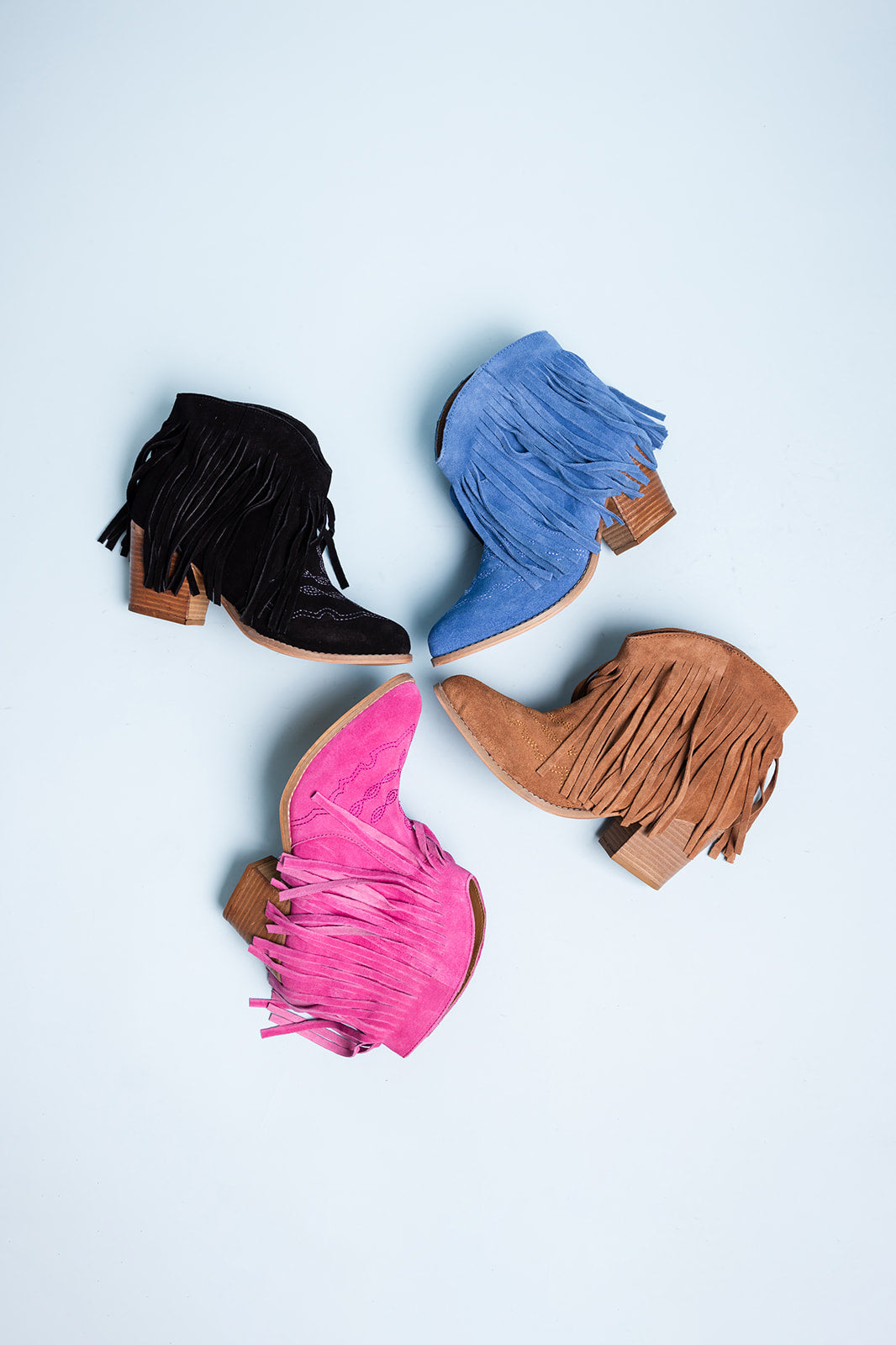 Amos Fringe Ankle Bootie Tan Suede Western Stitch Detail Naughty Monkey