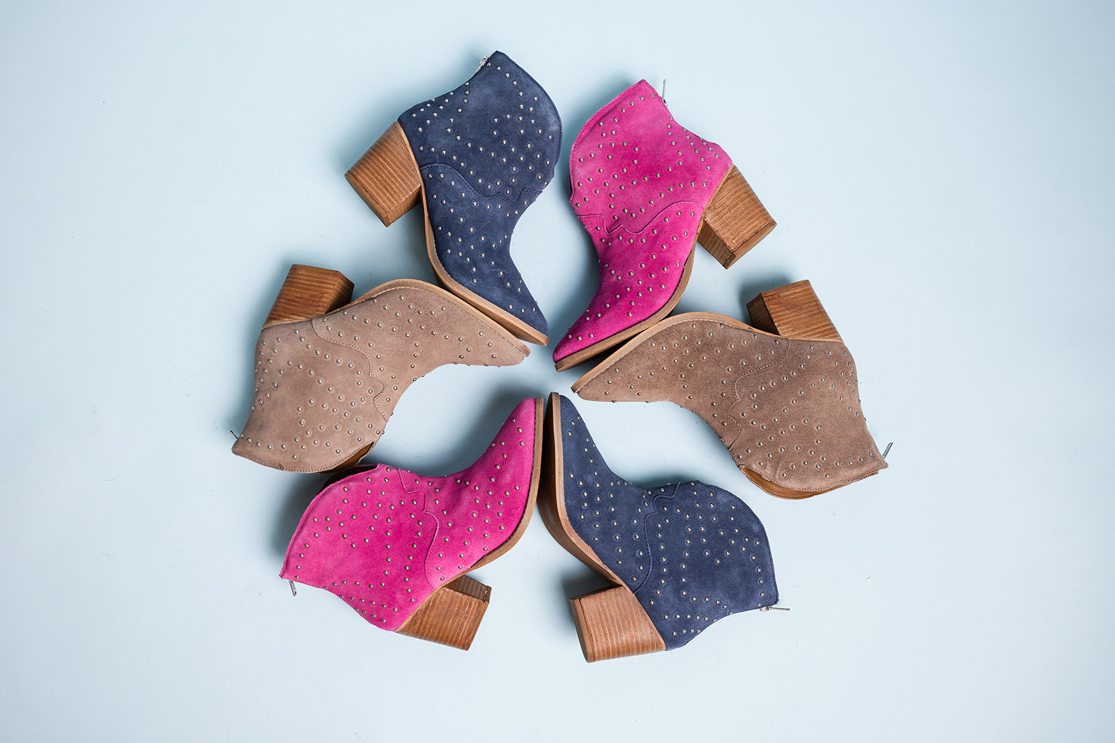 Taupe Studded Heeled Ankle Boots With 2.5 Inch Heel Naughty Monkey