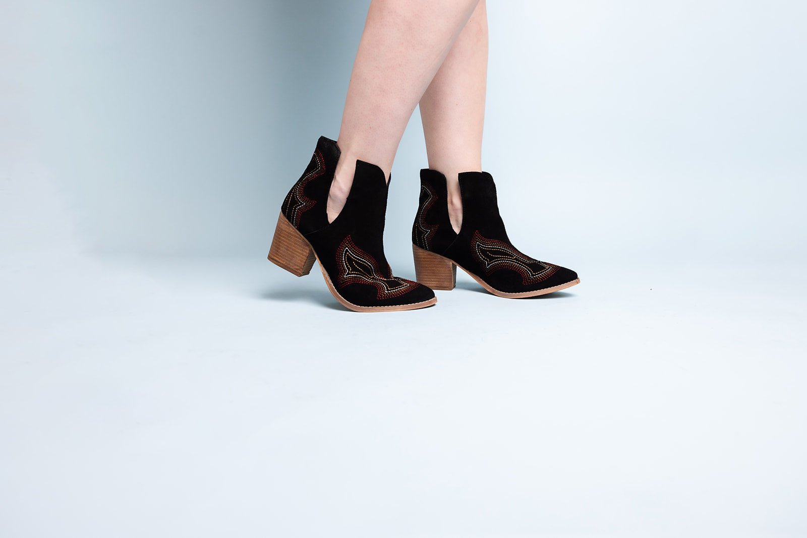 Journee Ankle Boots Magenta Suede With Western Stitch Naughty Monkey