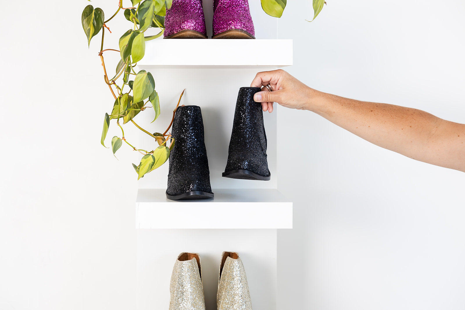 Fiera Glitter Booties Black Sequin Shine 3 Inch Heel Naughty Monkey