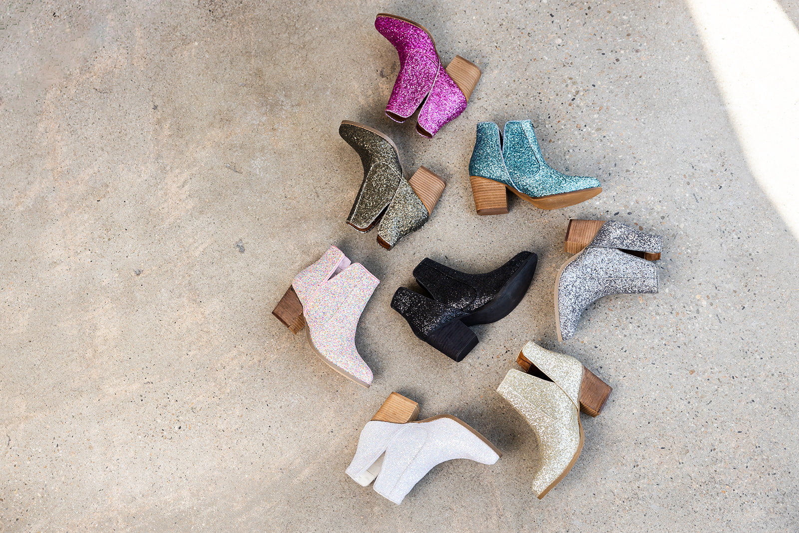 Fiera Glitter Booties Black Sequin Shine 3 Inch Heel Naughty Monkey