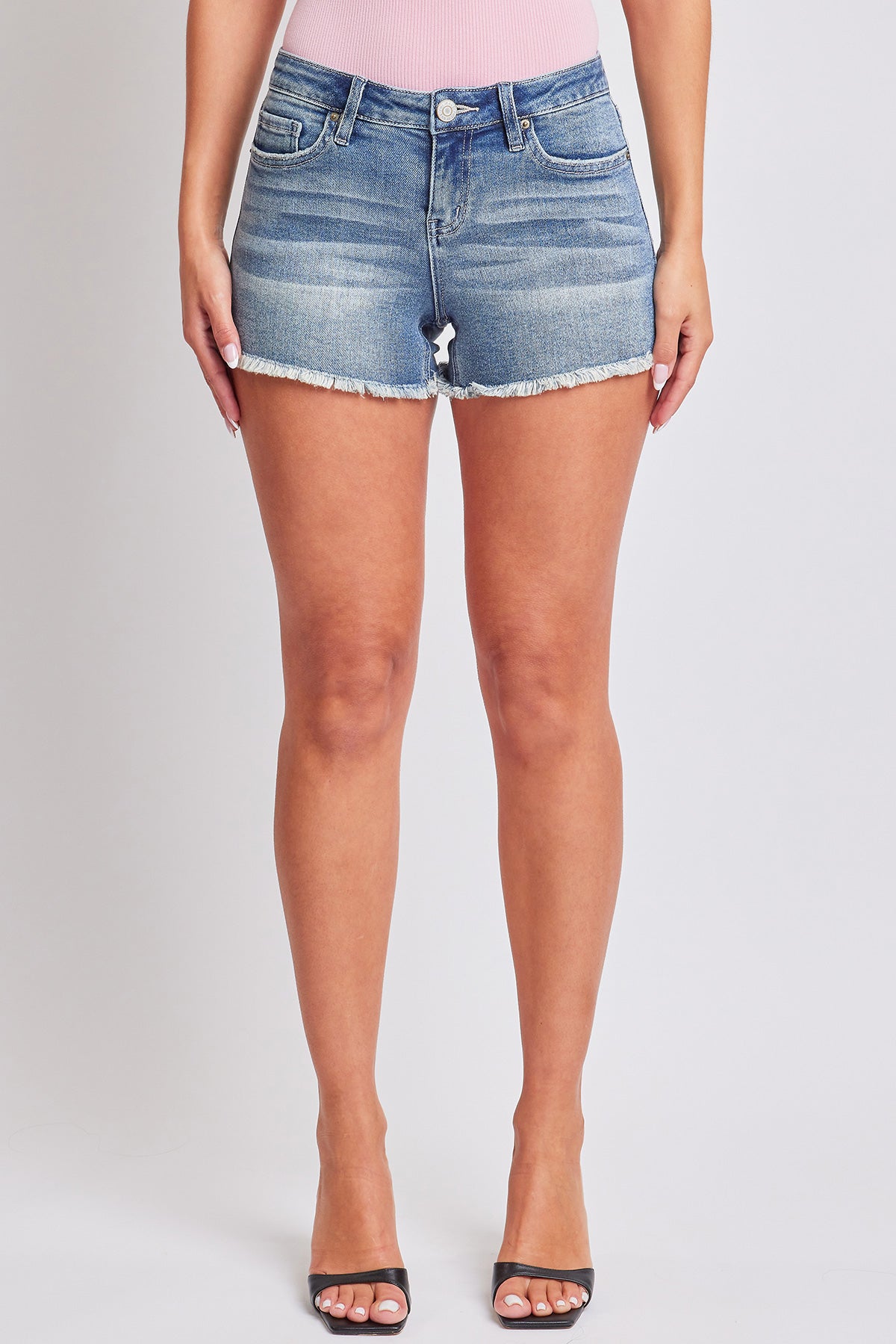 Women's Luxe Low Rise Fray Hem Denim Shorts YMI JEANS