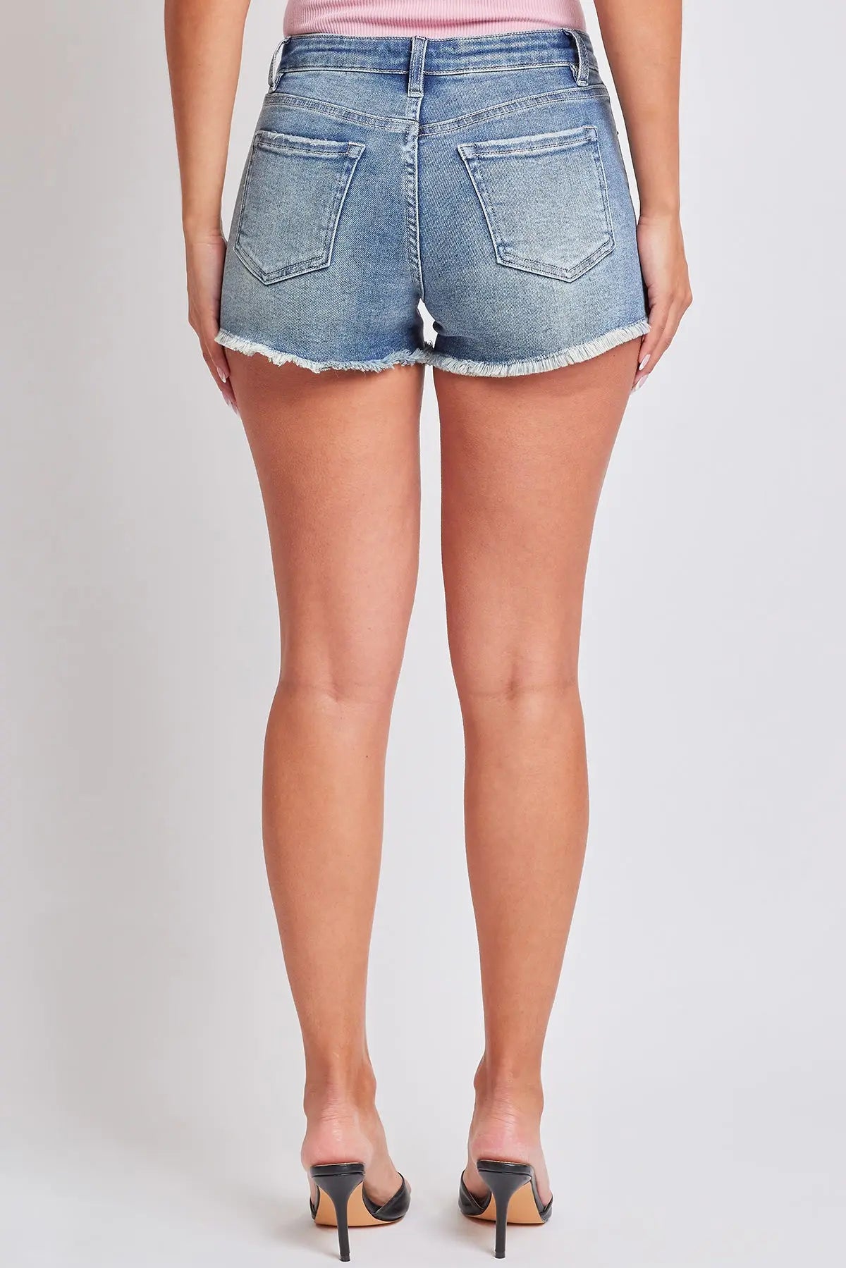 Women's Luxe Low Rise Fray Hem Denim Shorts YMI JEANS