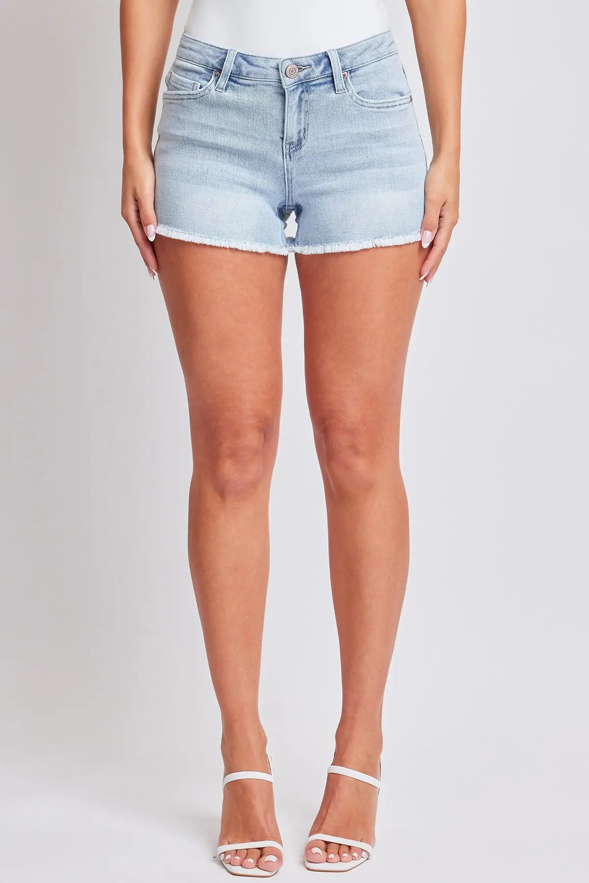 Women's Luxe Low Rise Fray Hem Denim Shorts YMI JEANS