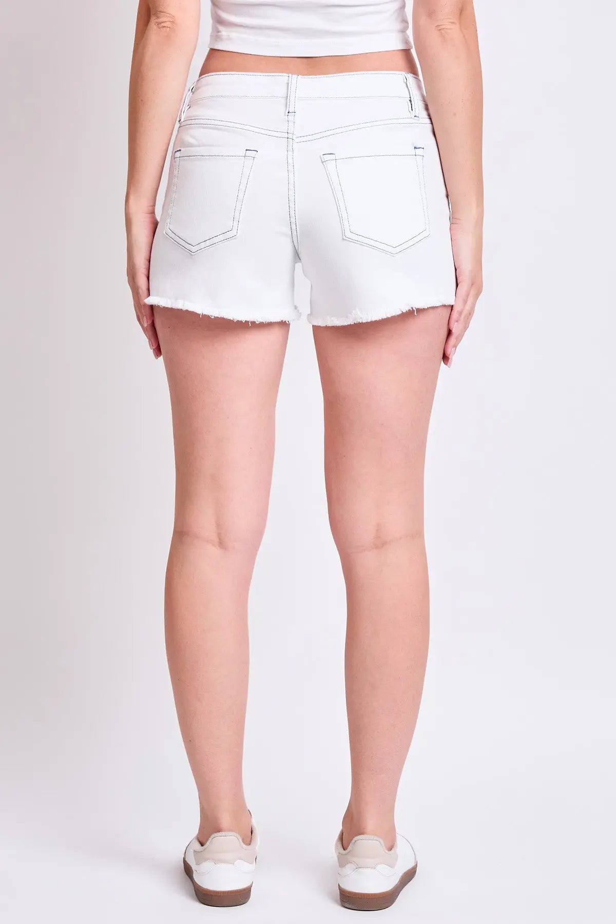 Women's Luxe Low Rise Fray Hem Denim Shorts YMI JEANS