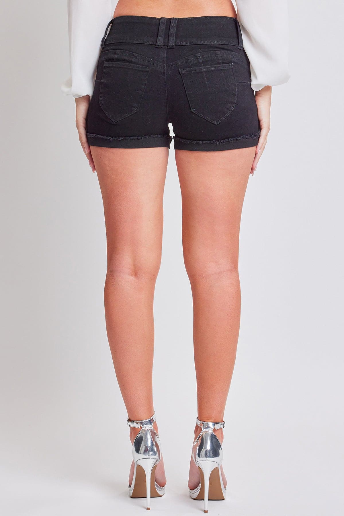 Women's WannaBettaButt 3 Button Cuffed Denim Shorts YMI JEANS