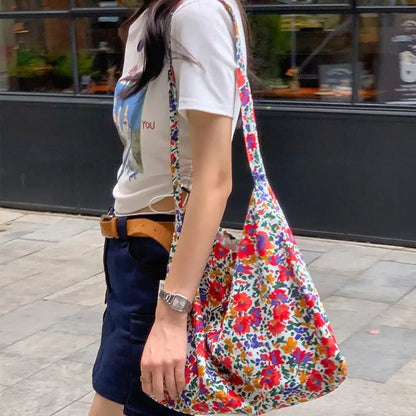 Vintage Women Canvas Bag Large Capacity Tote Bags Women Shoulder Handbag 2024 Fashion Floral Printed Ladies Handbags