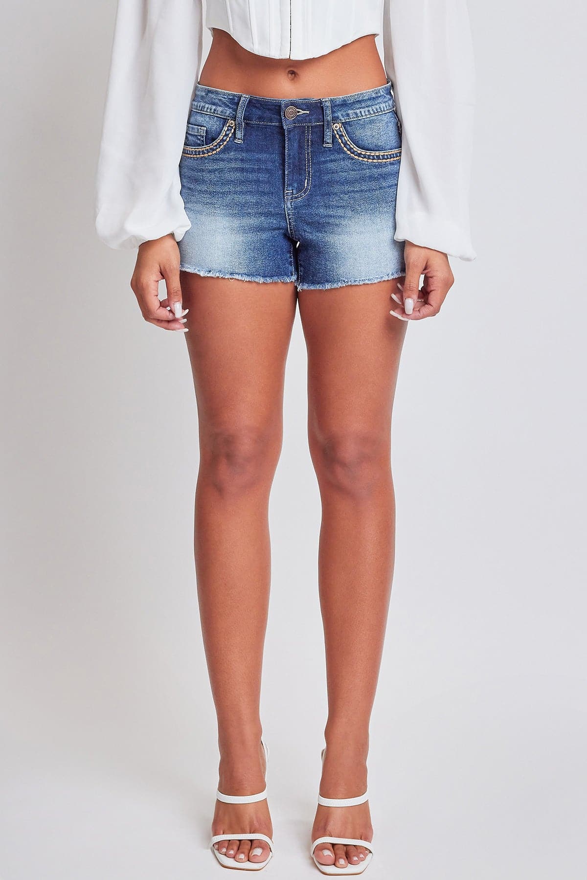 Women's Heavy Stitch Embroidered Frayed Shorts YMI JEANS