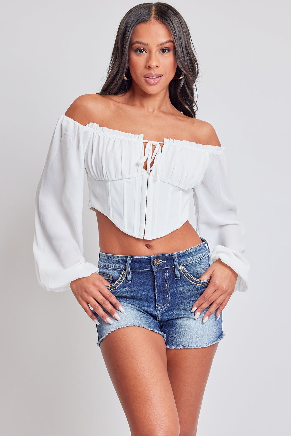 YMI JEANS: Embroidered Frayed Shorts
