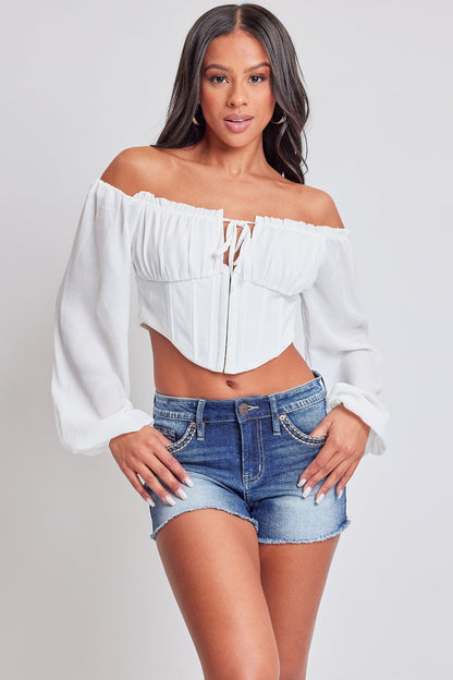 YMI JEANS: Embroidered Frayed Shorts