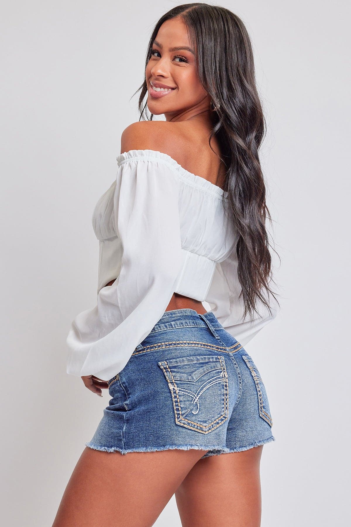 Women's Heavy Stitch Embroidered Frayed Shorts YMI JEANS