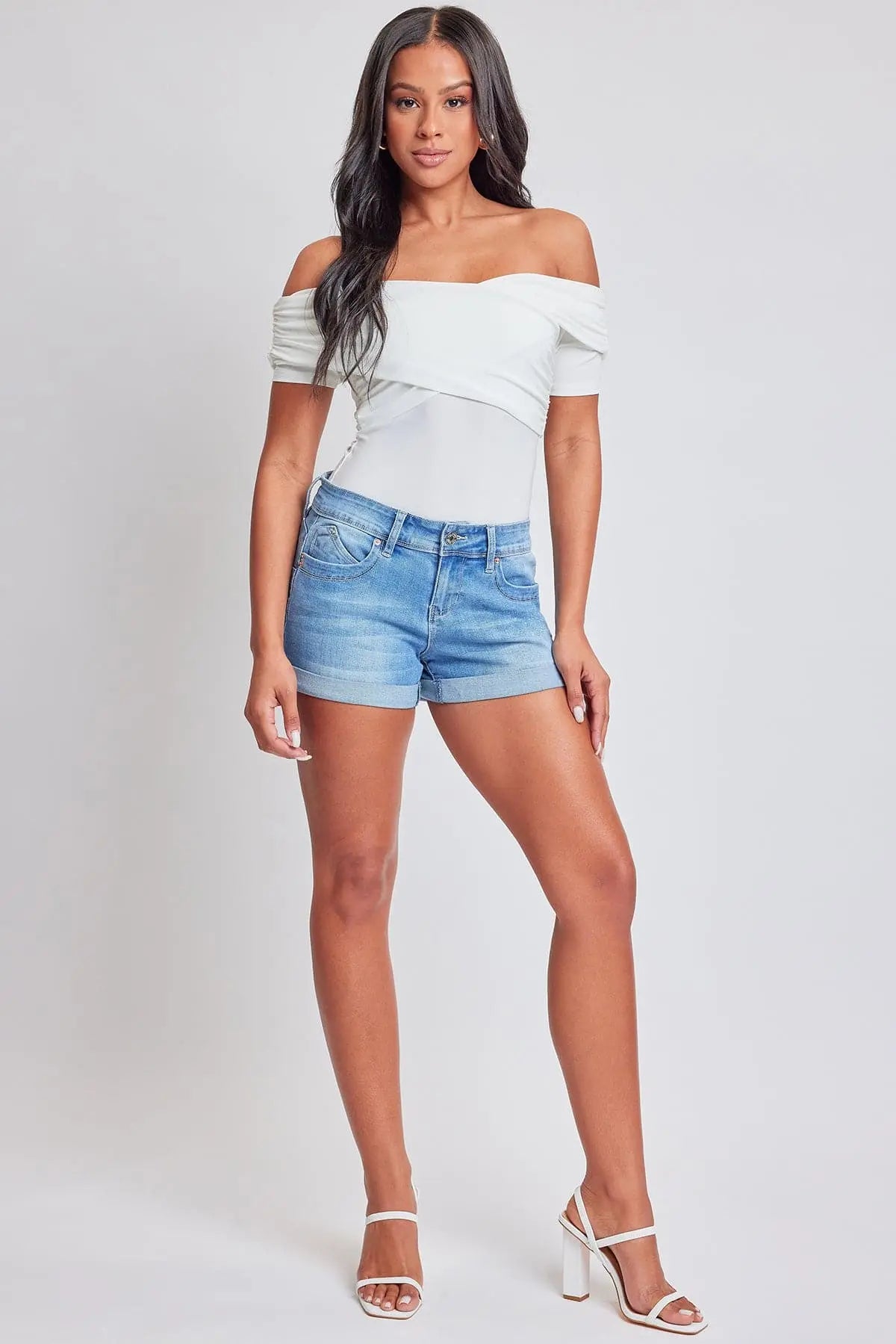 Women's WannaBettaButt Cuffed Denim Shorts YMI JEANS