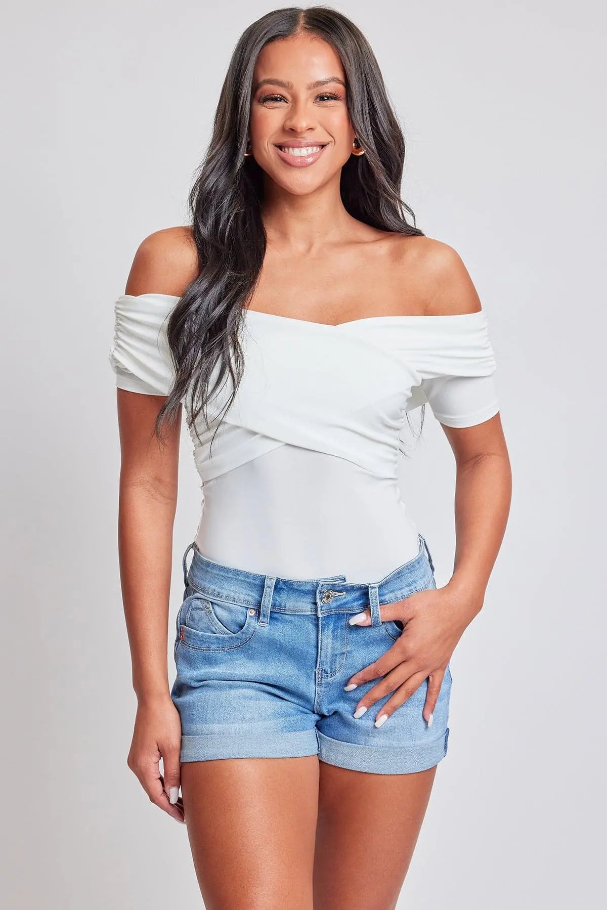 Women's WannaBettaButt Cuffed Denim Shorts YMI JEANS