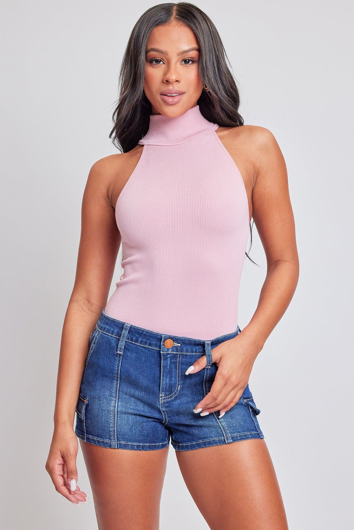 Women's Mid Rise Cargo Shorts YMI JEANS