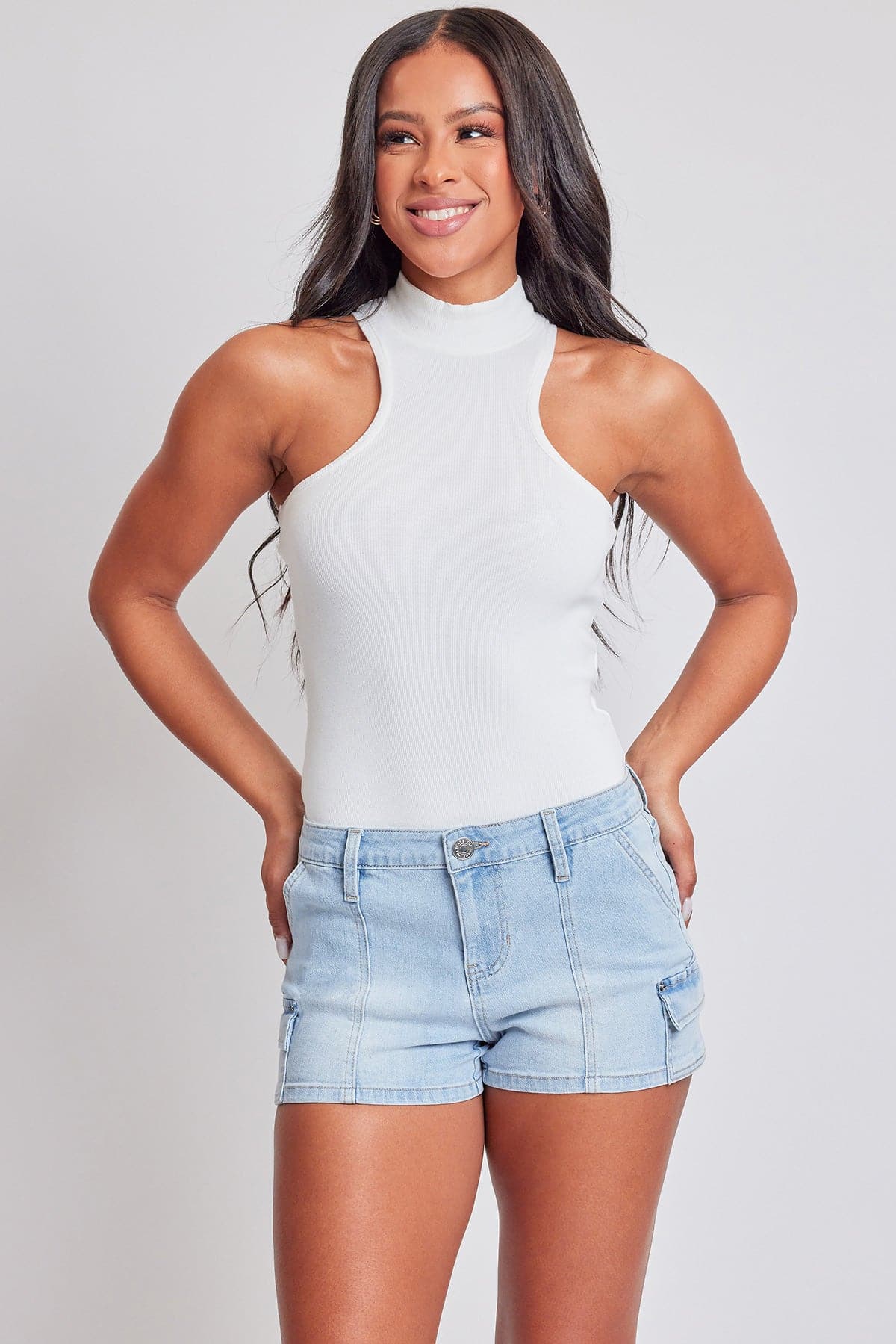 Women's Mid Rise Cargo Shorts YMI JEANS