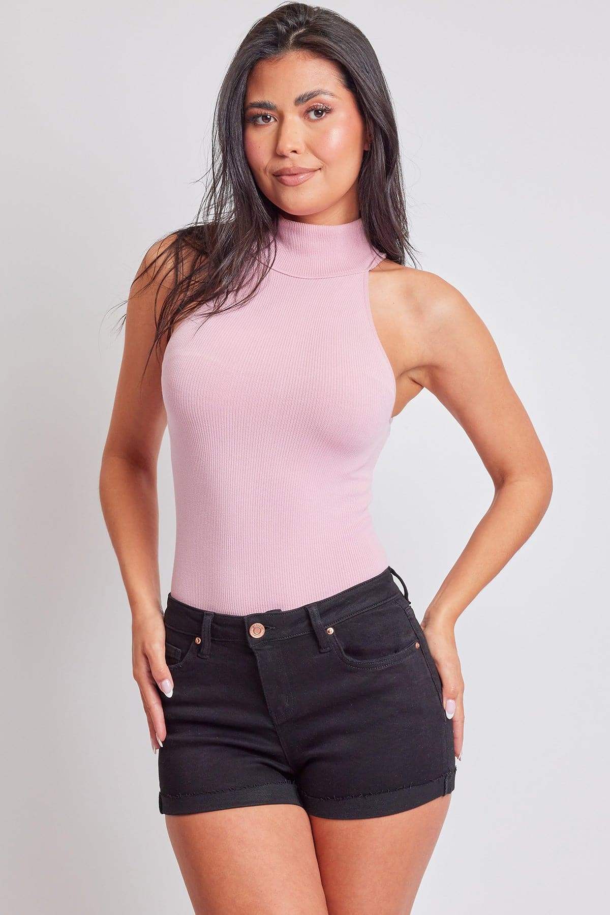 Women's Luxe Mid Rise Raw Edge Cuff Denim Short YMI JEANS