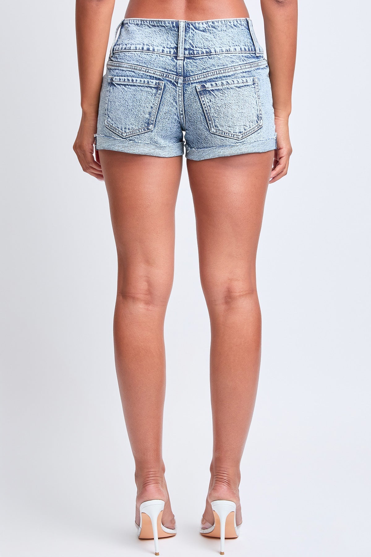Women's Mid Rise 3 Button Raw Cuffed Hem Shorts YMI JEANS