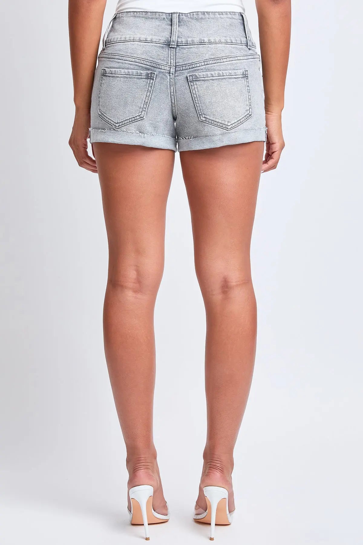 Women's Mid Rise 3 Button Raw Cuffed Hem Shorts YMI JEANS