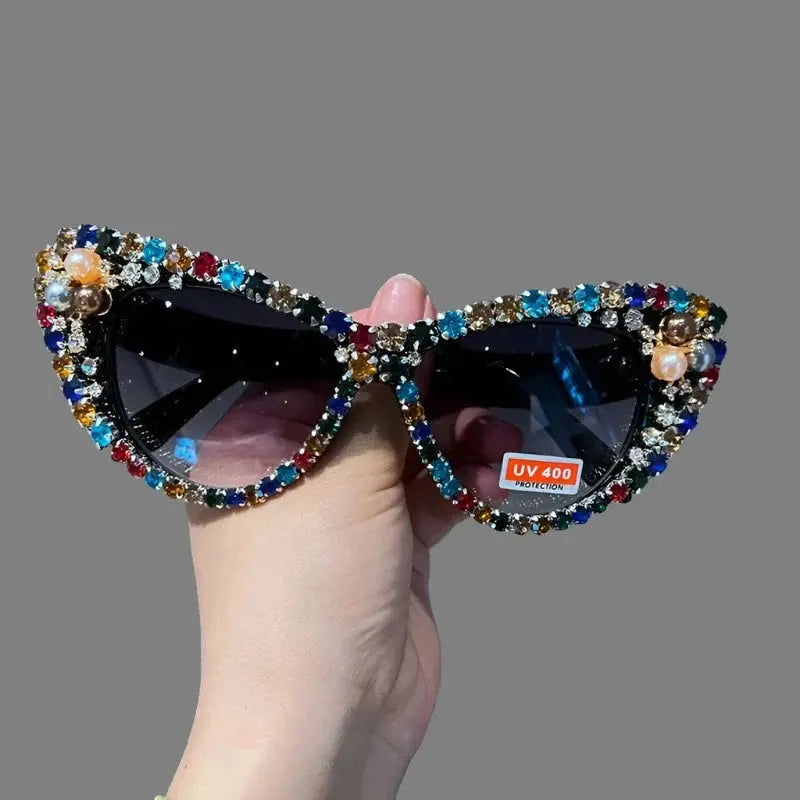 Hand Designed Bejeweled Sunglasses in Oversized Cat Eye Style - Love Salve 
