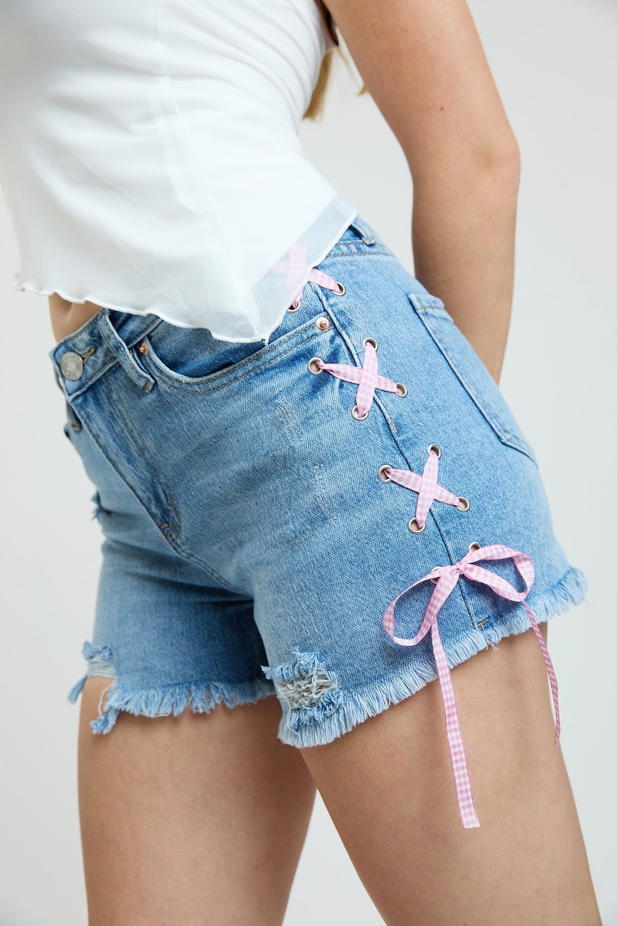 Women's Luxe High Rise Shorts with Lace Up Detail YMI JEANS