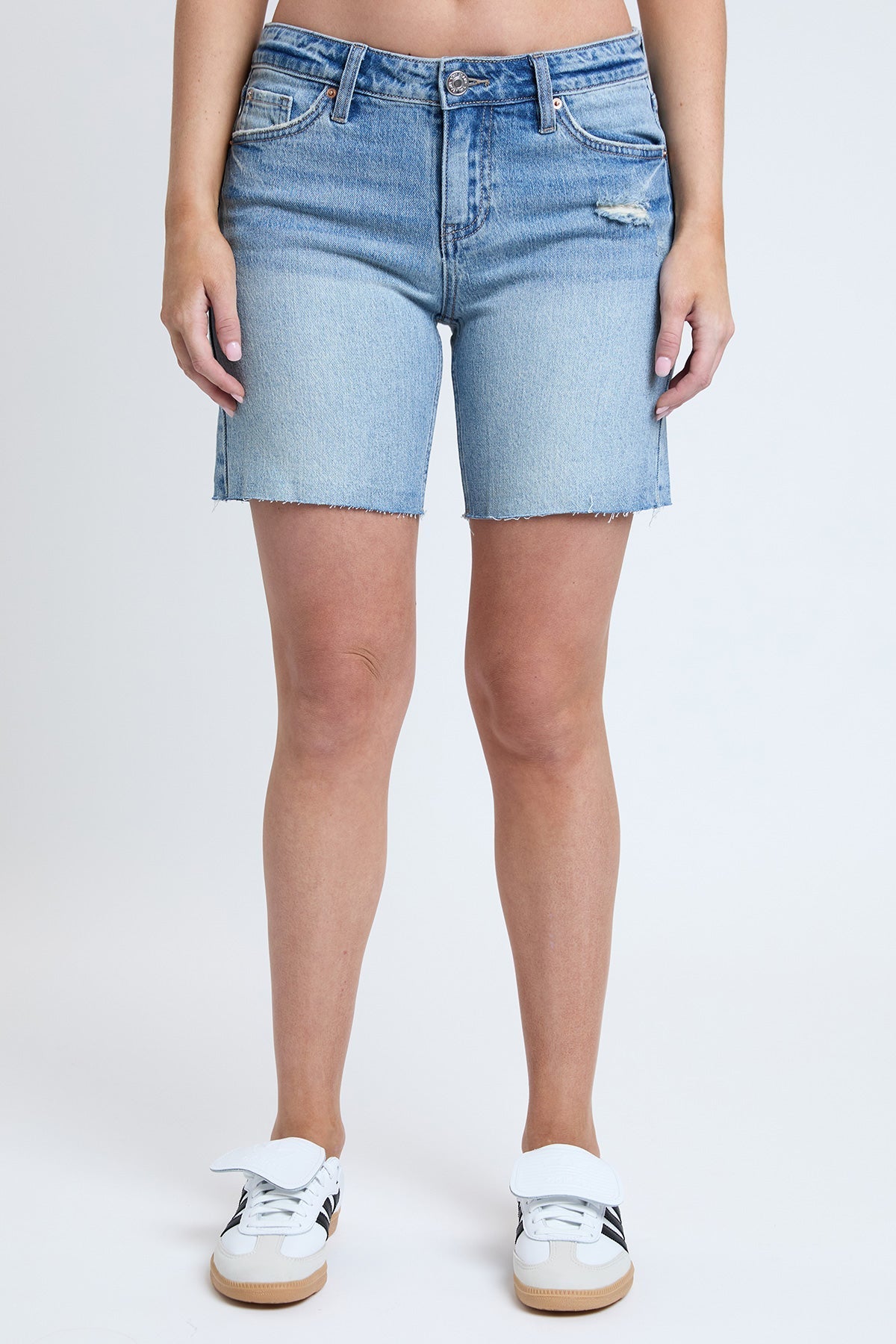 Women's Luxe Mid Rise Long Short with Raw Hem YMI JEANS
