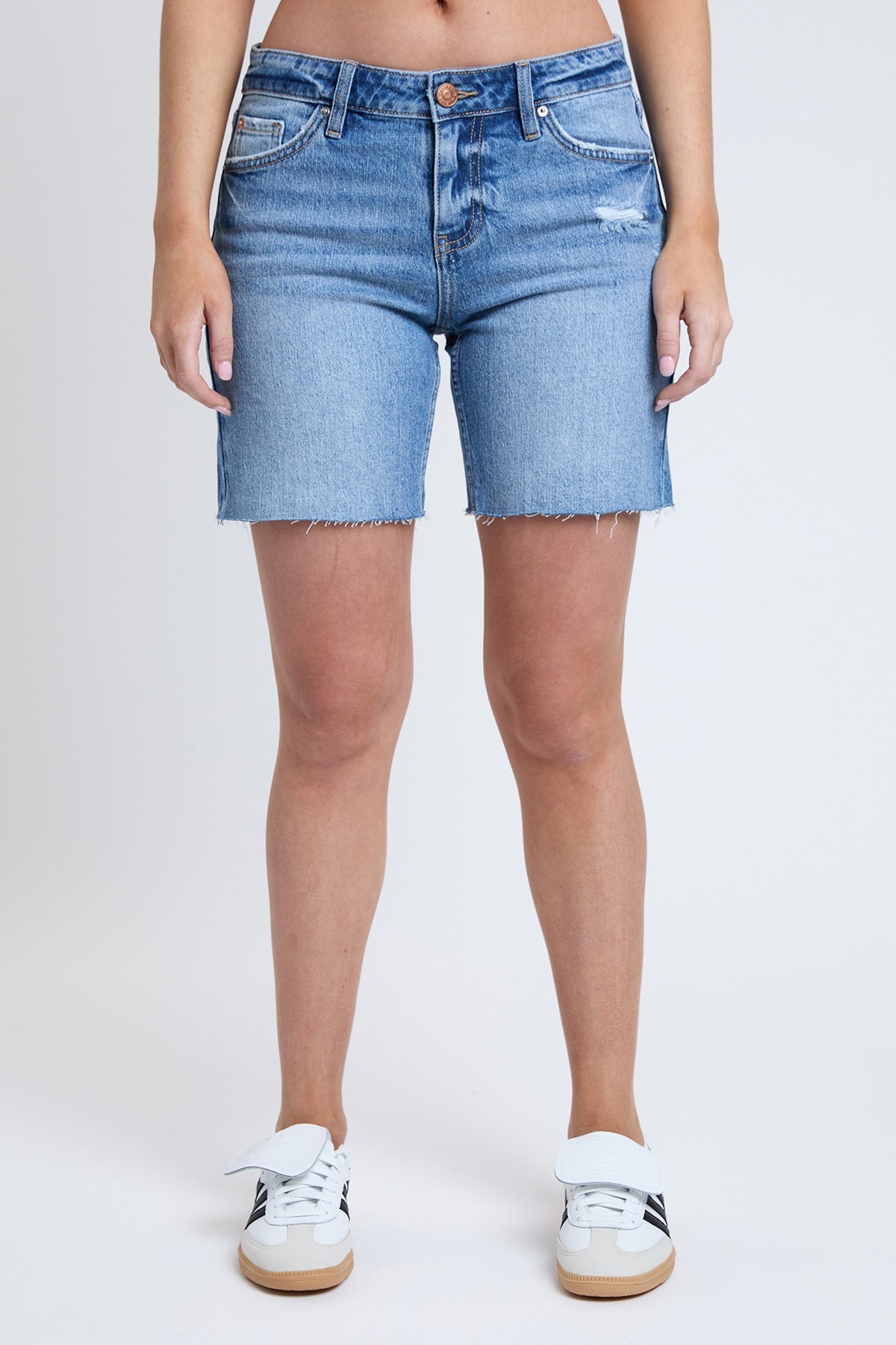 Women's Luxe Mid Rise Long Short with Raw Hem YMI JEANS