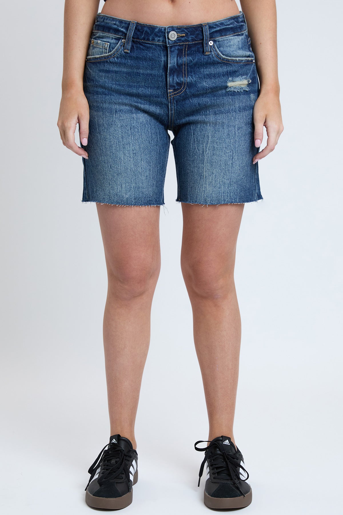 Women's Luxe Mid Rise Long Short with Raw Hem YMI JEANS