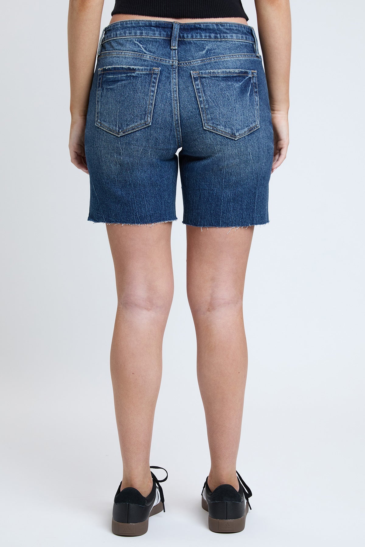 Women's Luxe Mid Rise Long Short with Raw Hem YMI JEANS