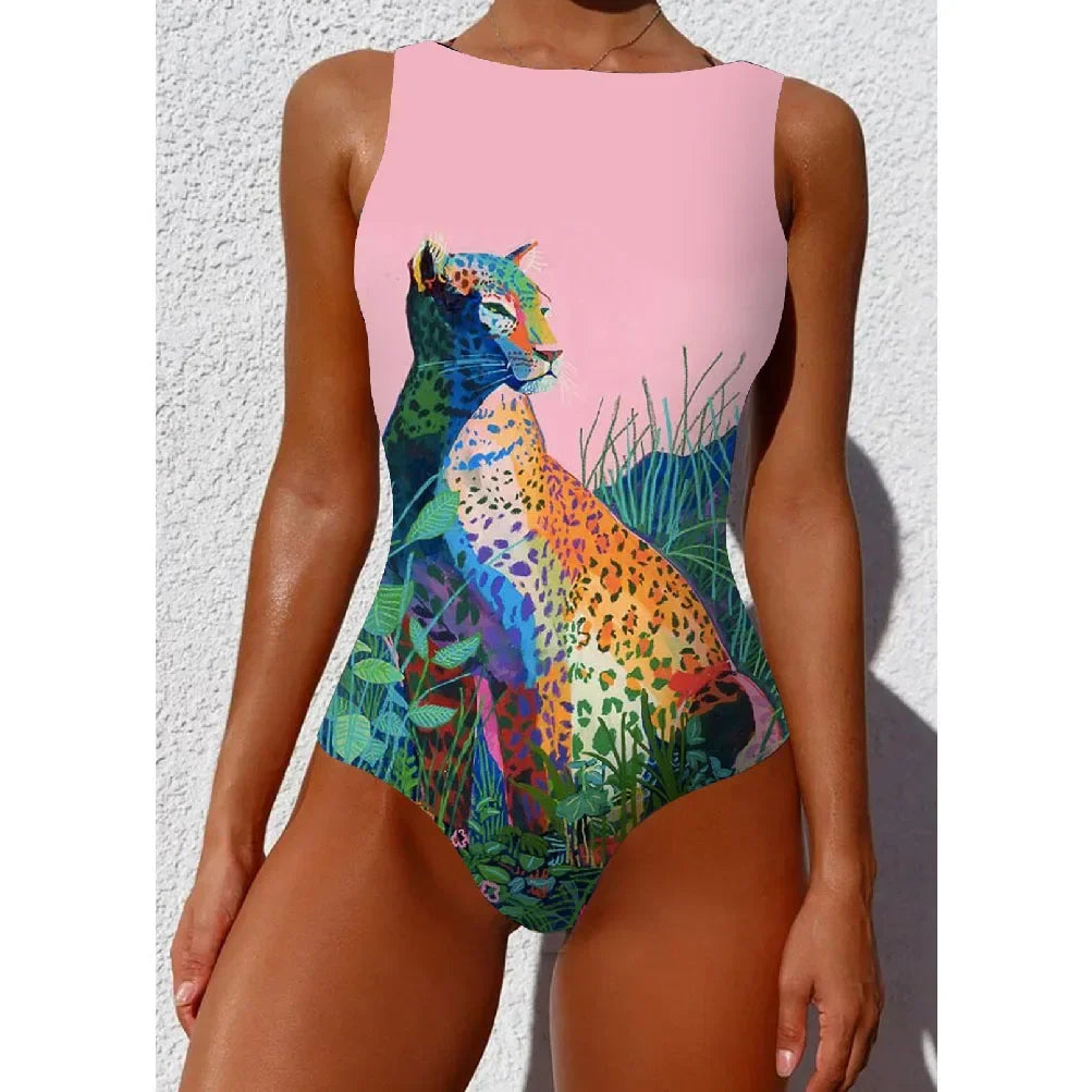 2024 Stylish Floral Print One-Piece Swimsuit for Women - Lace-Up Push-Up Beachwear