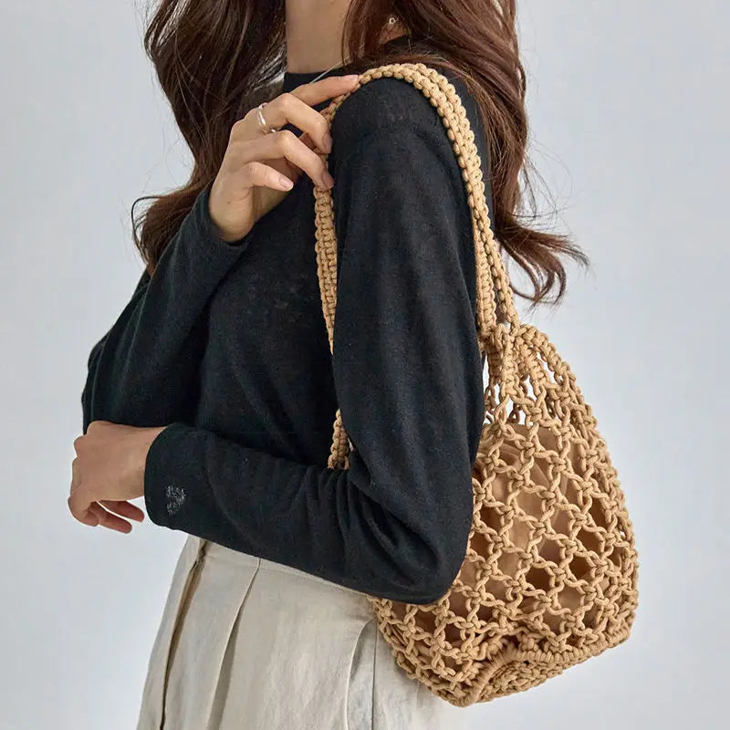 Stylish Mesh Rope Knitted Bucket Shoulder Bag for All Occasions - Love Salve 