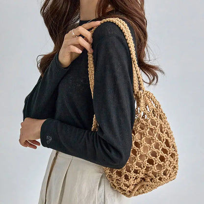 Stylish Mesh Rope Knitted Bucket Shoulder Bag for All Occasions - Love Salve 