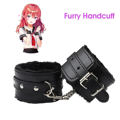 Fuzzy plush wrist cuffs for playful bondage and adult games