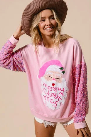 2025 New Santa Claus Christmas Tree Soldier Pattern Sequins Loose Pullovers Tops Fashion Long Sleeve Tshirt Sweatshirt