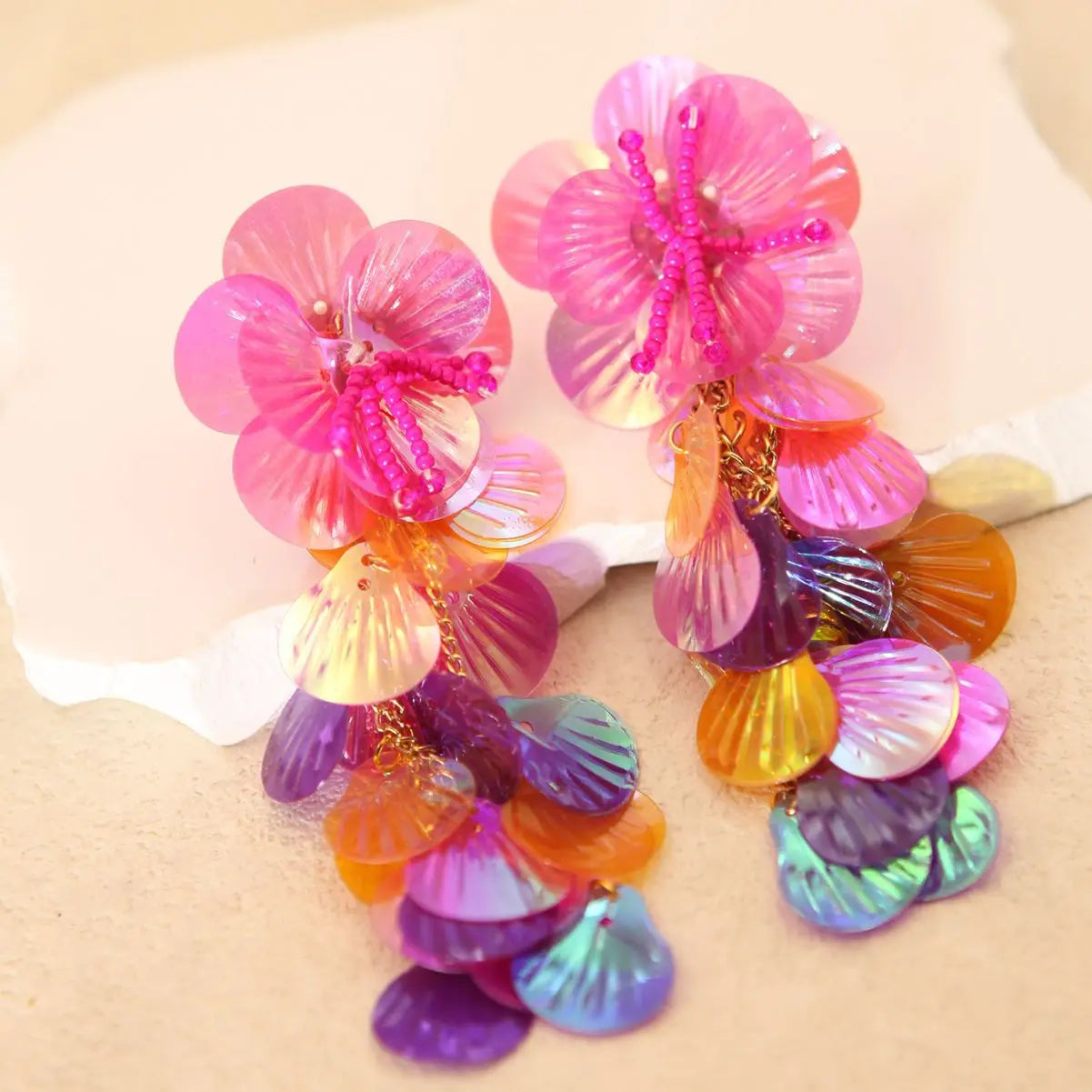 Colorful Shiny Large Shell Earrings for Bold Fashion Style - Love Salve 