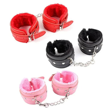 Fuzzy plush wrist cuffs for playful bondage and adult games