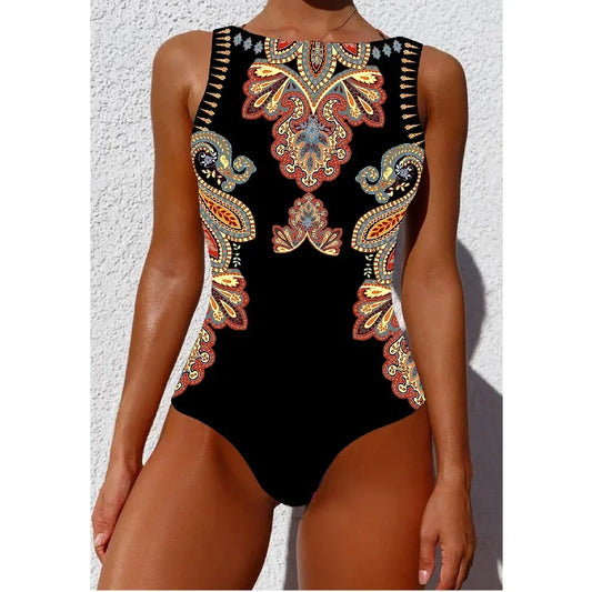 2024 New Printed One-Piece Swimsuit Women's Push Up Flower Beach Wear