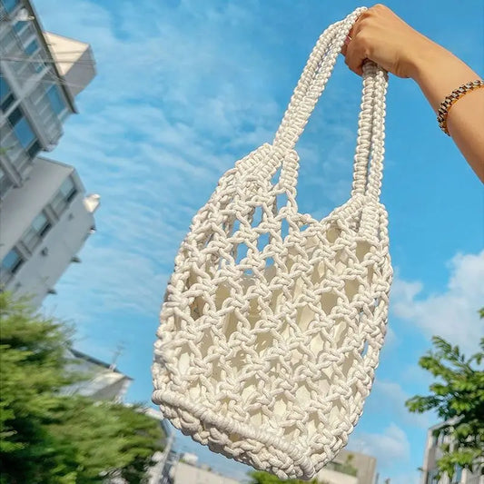 Stylish Mesh Rope Knitted Bucket Shoulder Bag for All Occasions - Love Salve 