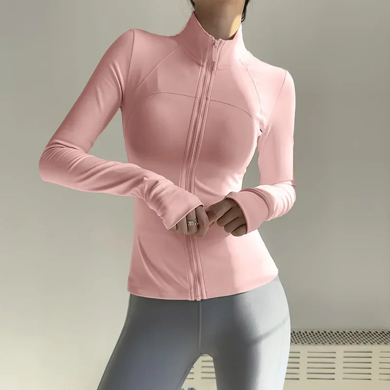 Women Zip Fitness Clothes Long Sleeve Sports Jacket Gym Clothes Woman Yoga Shirt Quick Dry Top Sunscreen Sportswear Yoga Clothes