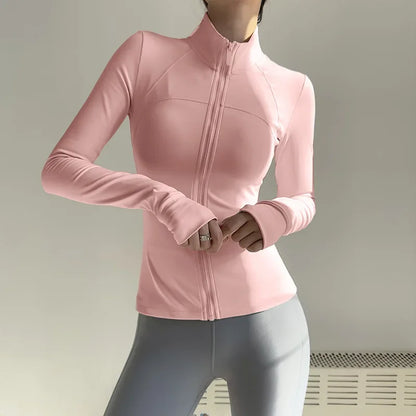 Women Zip Fitness Clothes Long Sleeve Sports Jacket Gym Clothes Woman Yoga Shirt Quick Dry Top Sunscreen Sportswear Yoga Clothes