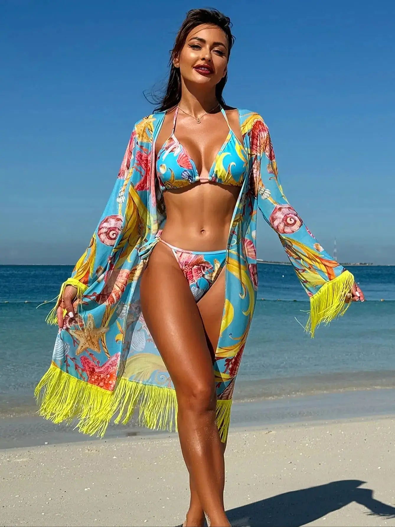 Feely Tassel Drape Three Piece Swimsuit Set for Women - Love Salve 