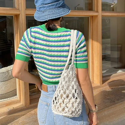 Stylish Mesh Rope Knitted Bucket Shoulder Bag for All Occasions - Love Salve 
