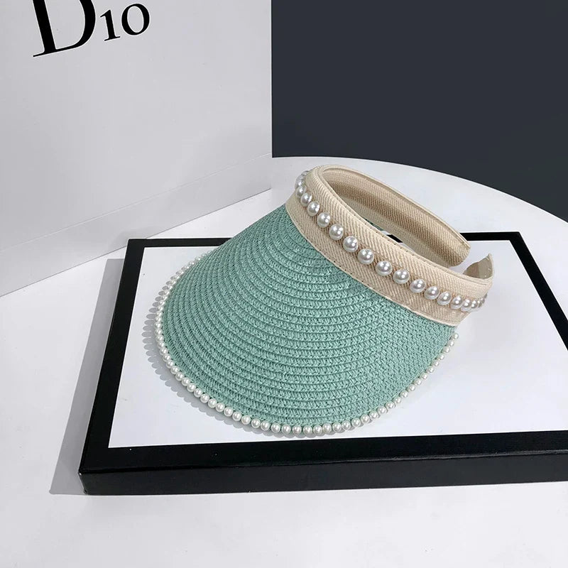 Casual Pearl Sun Visor Beach Hat for Stylish Sun Protection - Love Salve 